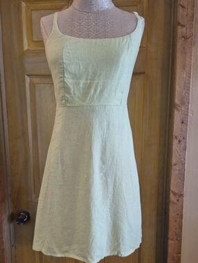 Old Navy Spaghetti Strap Midi Linen Blend Dress Med Rusched Back Pockets Lime